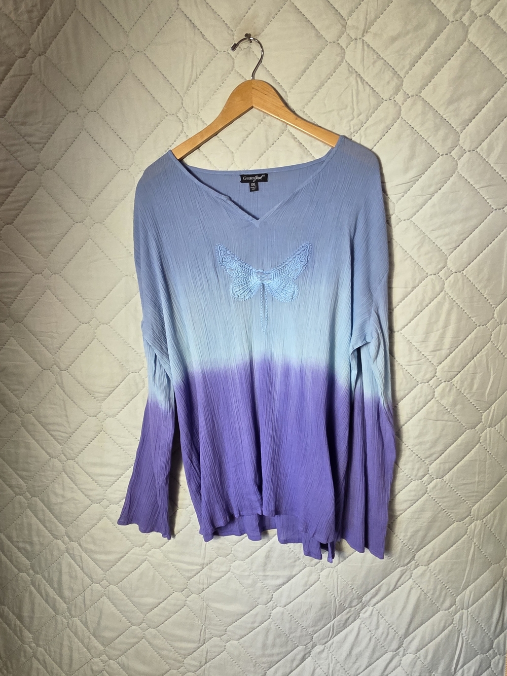 Greater Good Blue to Purple Ombre Butterfly V-Neck Tunic Sz XXL